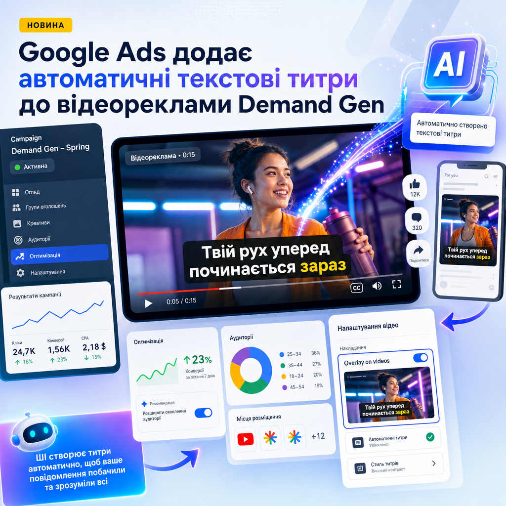 Google Ads додає автоматичні текстові титри до відеореклами Demand Gen